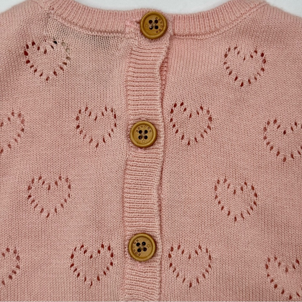 NWT BONTON Paris Baby Romper Rose Pink Heart Cotton Knit Size 3M - Picture 10 of 16